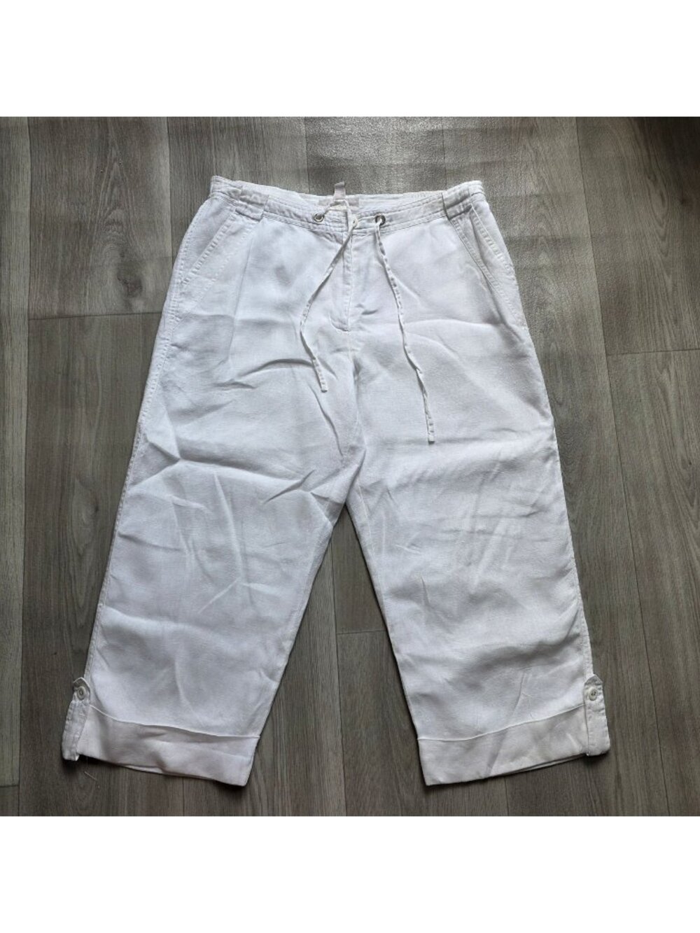 JM Collection Petite White Linen Blend Drawstring Capri Pants 8P
